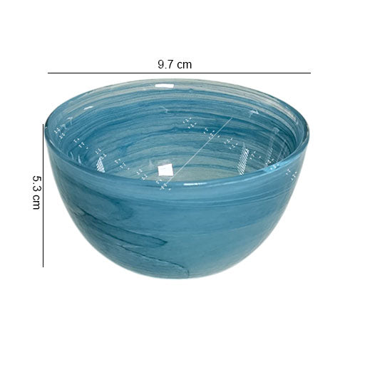 HK 1107-2 LEMON TREE Handmade Glass Bowls - 4" Blue Snack Bowl/Dinner Bowl Set (2 pcs) with Alabaster Finish