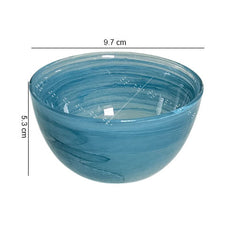 HK 1107-2 LEMON TREE Handmade Glass Bowls - 4" Blue Snack Bowl/Dinner Bowl Set (2 pcs) with Alabaster Finish