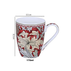 Lemon Tree Red 6-Piece Ceramic Mug Set – Elegant Fine Porcelain Tea & Coffee Cups