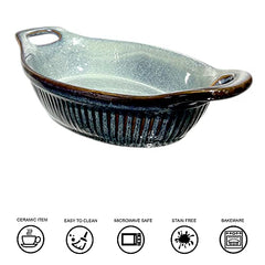 Lemon Tree Green Oval Ceramic Serving Bowl | 600ml Stoneware Dish with Handle | Oven, Microwave & Dishwasher Safe
