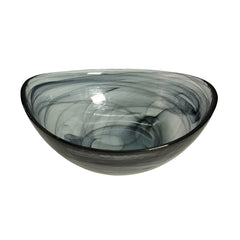 HK 1112 LEMON TREE Handmade Glass Bowls - 7.25" Black Oval Big Snack Bowl with Alabaster Finish