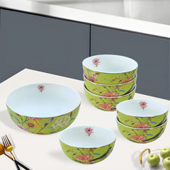 Lime Green & Vibrant Floral Porcelain Dessert Set (7-Piece)