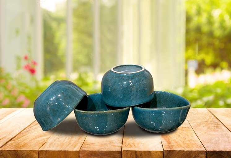Lemon Tree Set of 4 Stoneware Katori Bowls (250ml) | Turquoise Serving Bowls for Snacks, Starters, Soups & Salads | Microwave & Dishwasher Safe