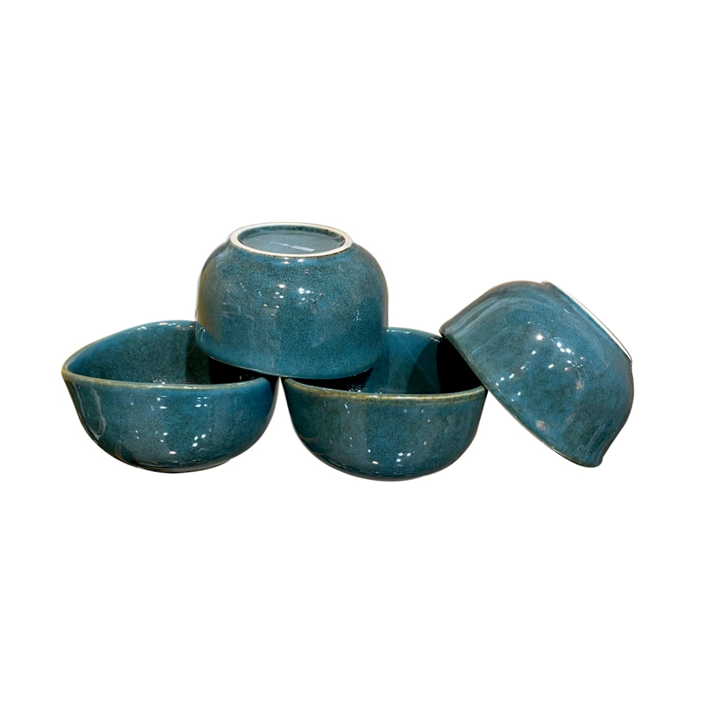 Lemon Tree Set of 4 Stoneware Katori Bowls (250ml) | Turquoise Serving Bowls for Snacks, Starters, Soups & Salads | Microwave & Dishwasher Safe