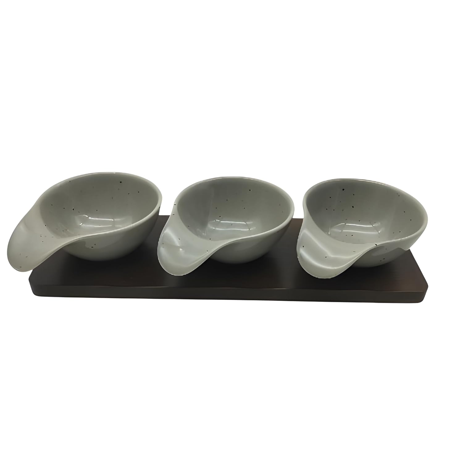 Lemon Tree Grey – Chic 3-Bowl Ceramic Set with Bamboo Tray for Snacks & Dips