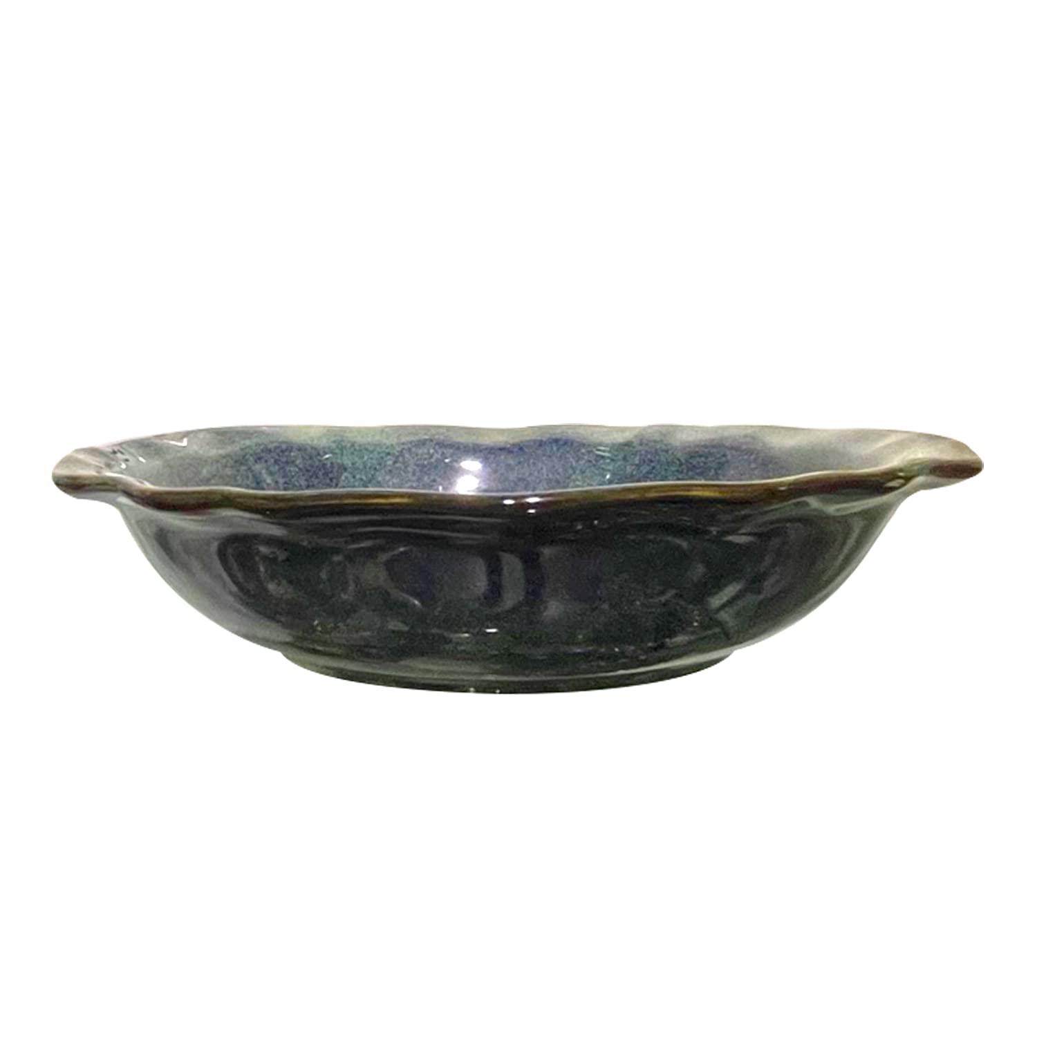 Lemon Tree Green Ceramic Serving Bowl | Premium Stoneware Wave-Shaped Bowl for Snacks & Starters | 1000ml | Microwave & Dishwasher Safe