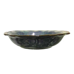 Lemon Tree Green Ceramic Serving Bowl | Premium Stoneware Wave-Shaped Bowl for Snacks & Starters | 1000ml | Microwave & Dishwasher Safe