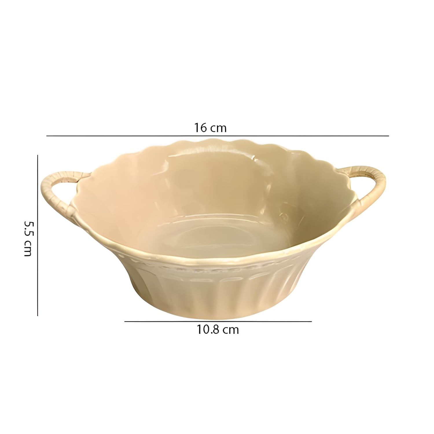 Lemon Tree Beige Round Deep Ceramic Bowl with Double Handles – Stylish Serveware for Pasta, Snacks & Desserts