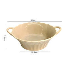 Lemon Tree Beige Round Deep Ceramic Bowl with Double Handles – Stylish Serveware for Pasta, Snacks & Desserts