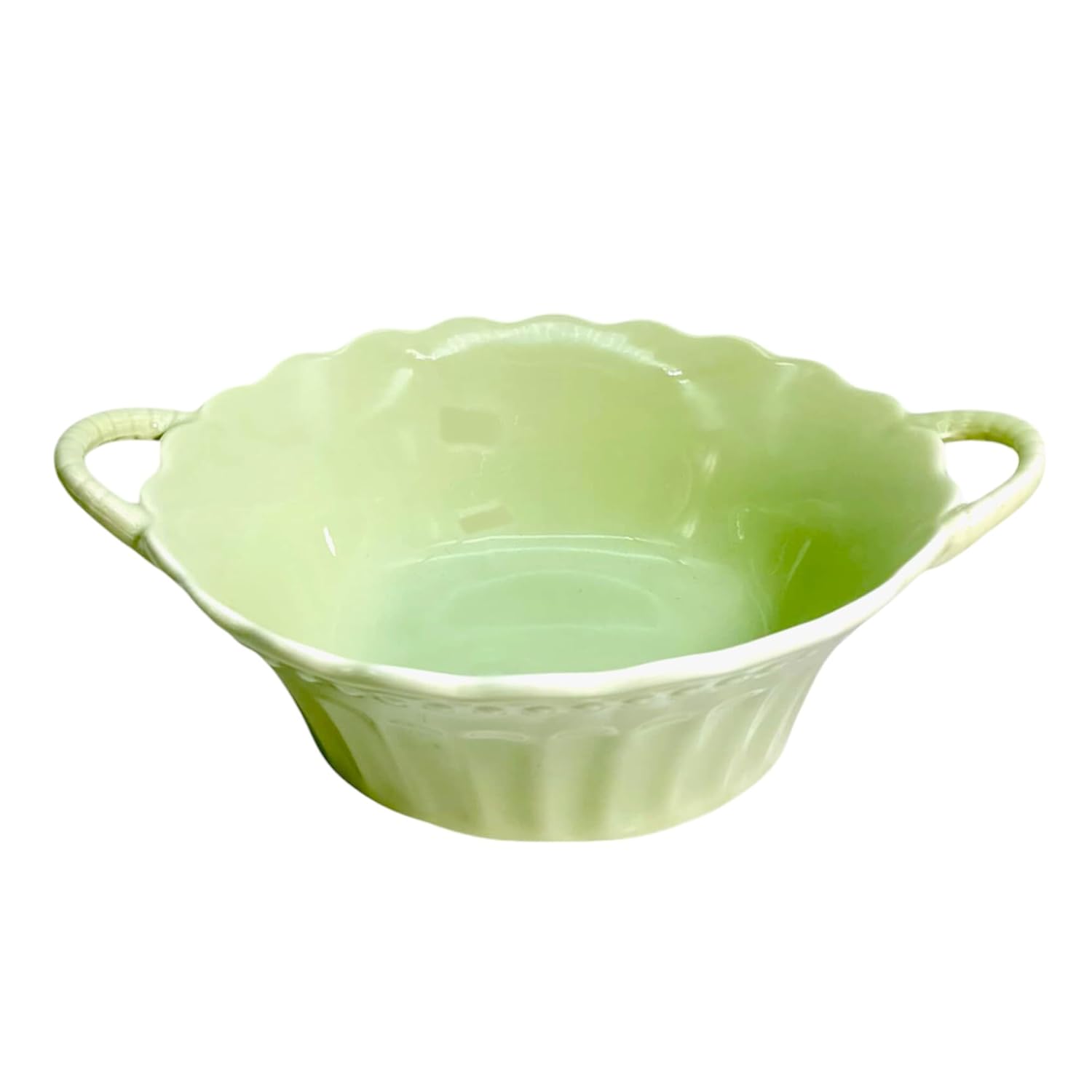 Lemon Tree Green Round Deep Ceramic Serving Bowl with Dual Handles – Stylish & Versatile Tableware