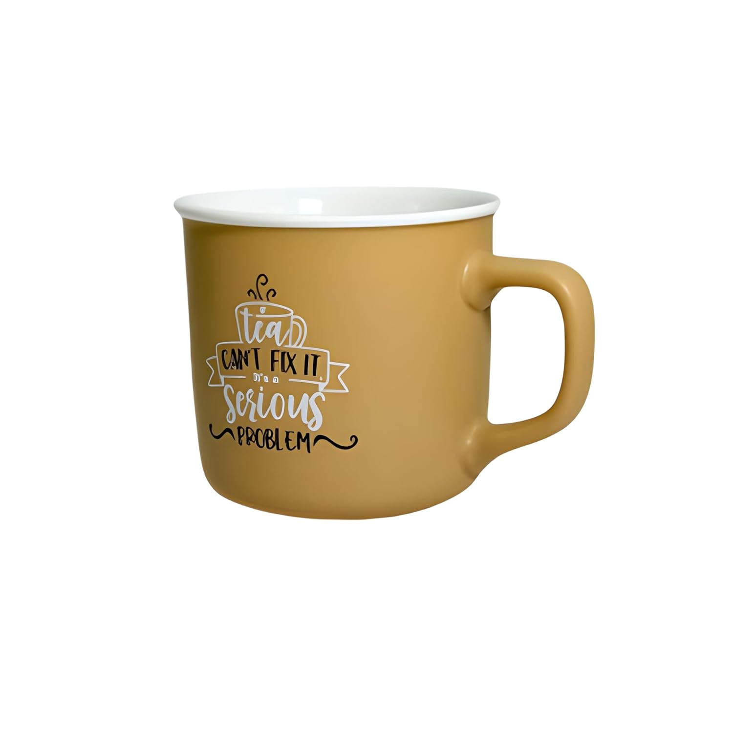 Lemon Tree 4-Piece Matte Porcelain Mug Set – Multicolor Tea  Mugs with Fun & Quirky Text Prints (Brown, Beige, Mustard, Grey)