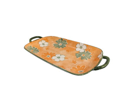 Lemon Tree Orange Ceramic Deep Dish Platter | Stylish Rectangular Serving Platter with Handles | Elegant Snack & Dessert Plate