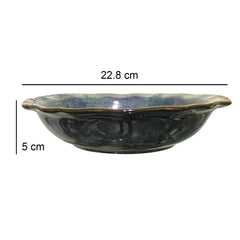 Lemon Tree Green Ceramic Serving Bowl | Premium Stoneware Wave-Shaped Bowl for Snacks & Starters | 1000ml | Microwave & Dishwasher Safe
