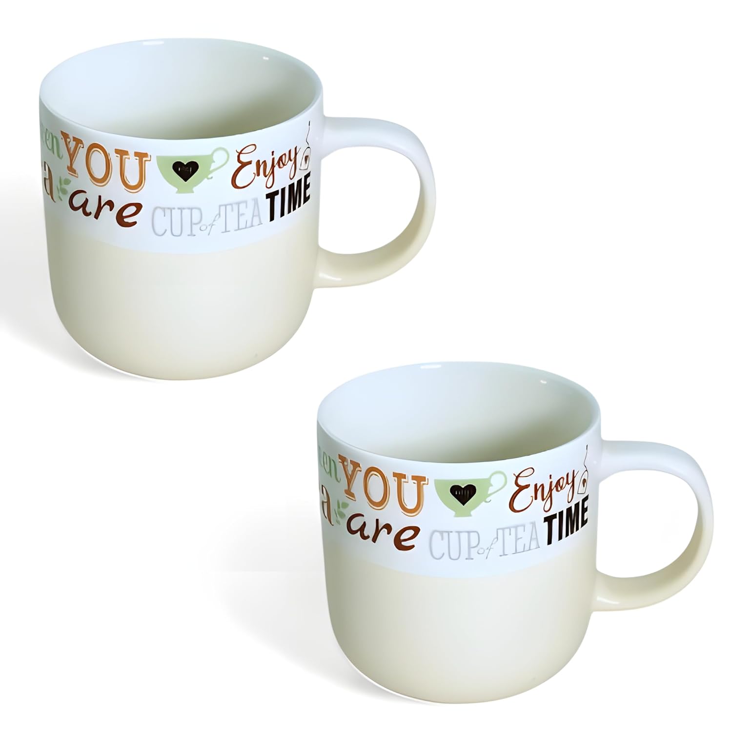 Lemon Tree Beige 2-Piece Porcelain Tea Mug Set – Elegant Matte Finish Ceramic Cups for Daily Use