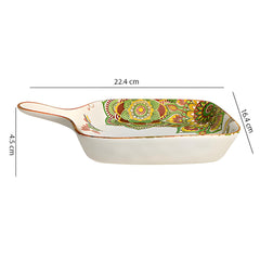 Lemon Tree Green Ceramic Matte Finish Square Platter with Handle – Elegant & Versatile Serveware