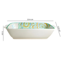 Lemon Tree Blue Ceramic Matte Finish Rectangular Deep Dish Platter with Handles – Stylish Serveware for Snacks & Desserts