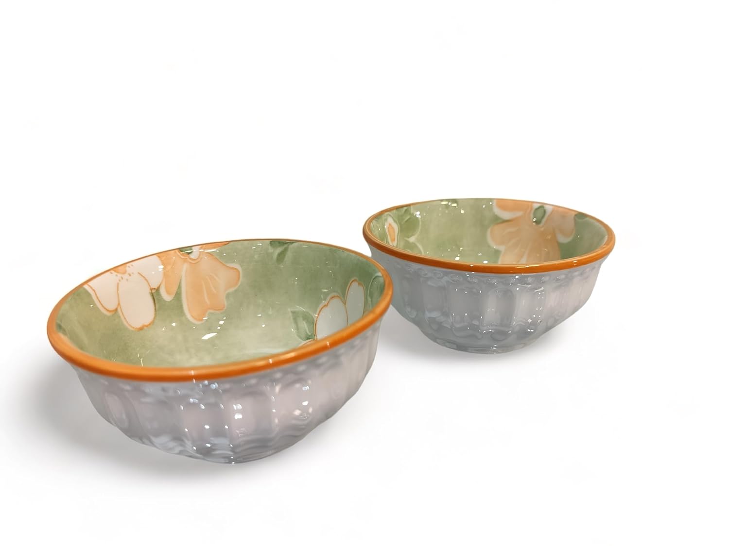 Lemon Tree 2-Piece Green Floral Ceramic Dip & Nut Bowl Set – 4-Inch, Microwave & Dishwasher Safe