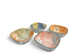 Lemon Tree Multicolor 4-Piece Ceramic Bowl Set – 175ML Each, Small Square Serving Bowls for Dips, Snacks & Desserts – Microwave & Dishwasher Safe