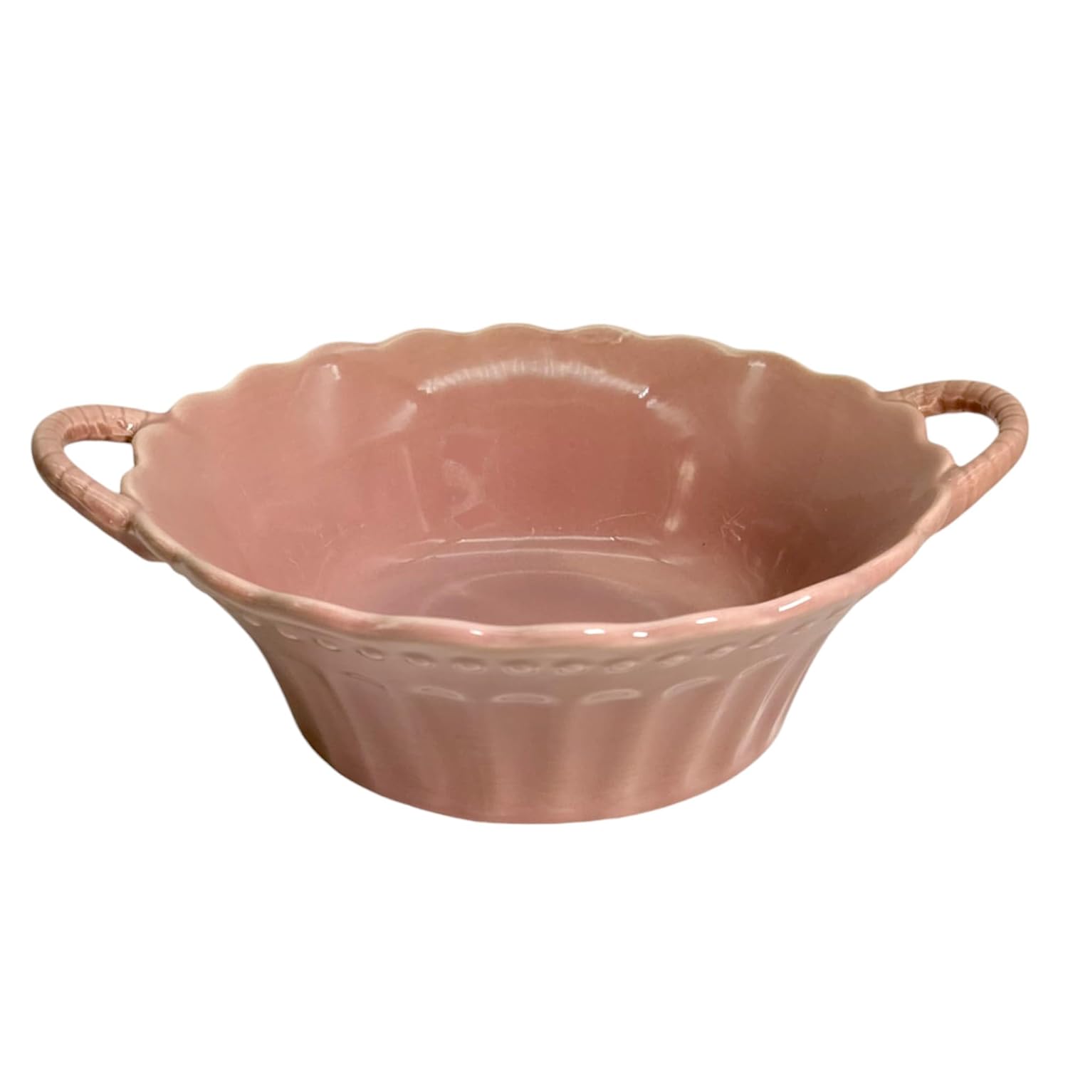 Lemon Tree Pink Deep Round Ceramic Serving Bowl with Handles – Stylish & Functional Tableware