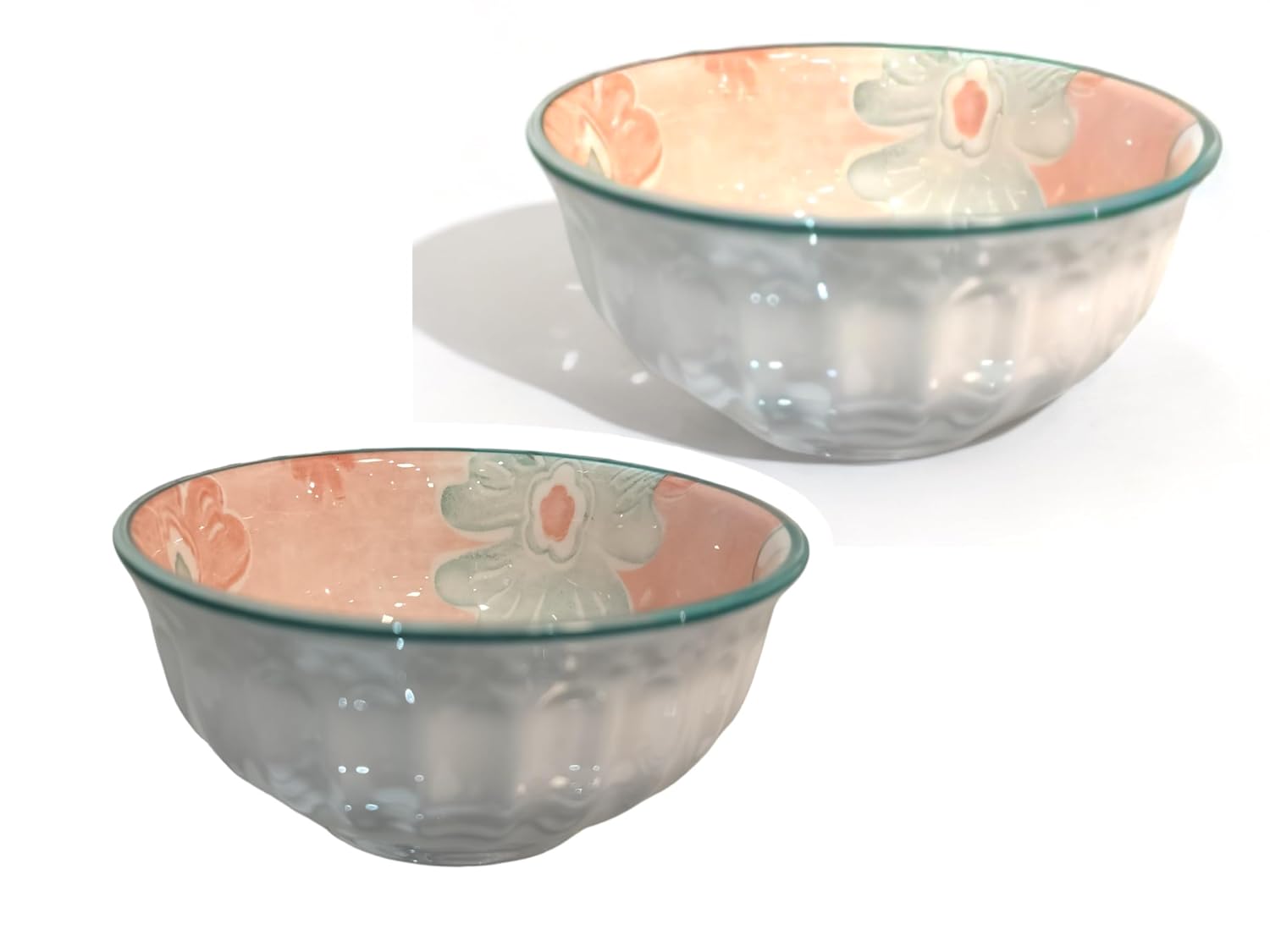 Lemon Tree 2-Piece Pink Floral Ceramic Dip & Nut Bowl Set – 4-Inch, Microwave & Dishwasher Safe