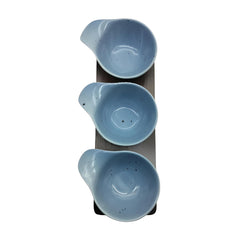 Lemon Tree Blue – Elegant 3-Bowl Ceramic Serving Set with Sturdy Bamboo Base for Snacks & Condiments
