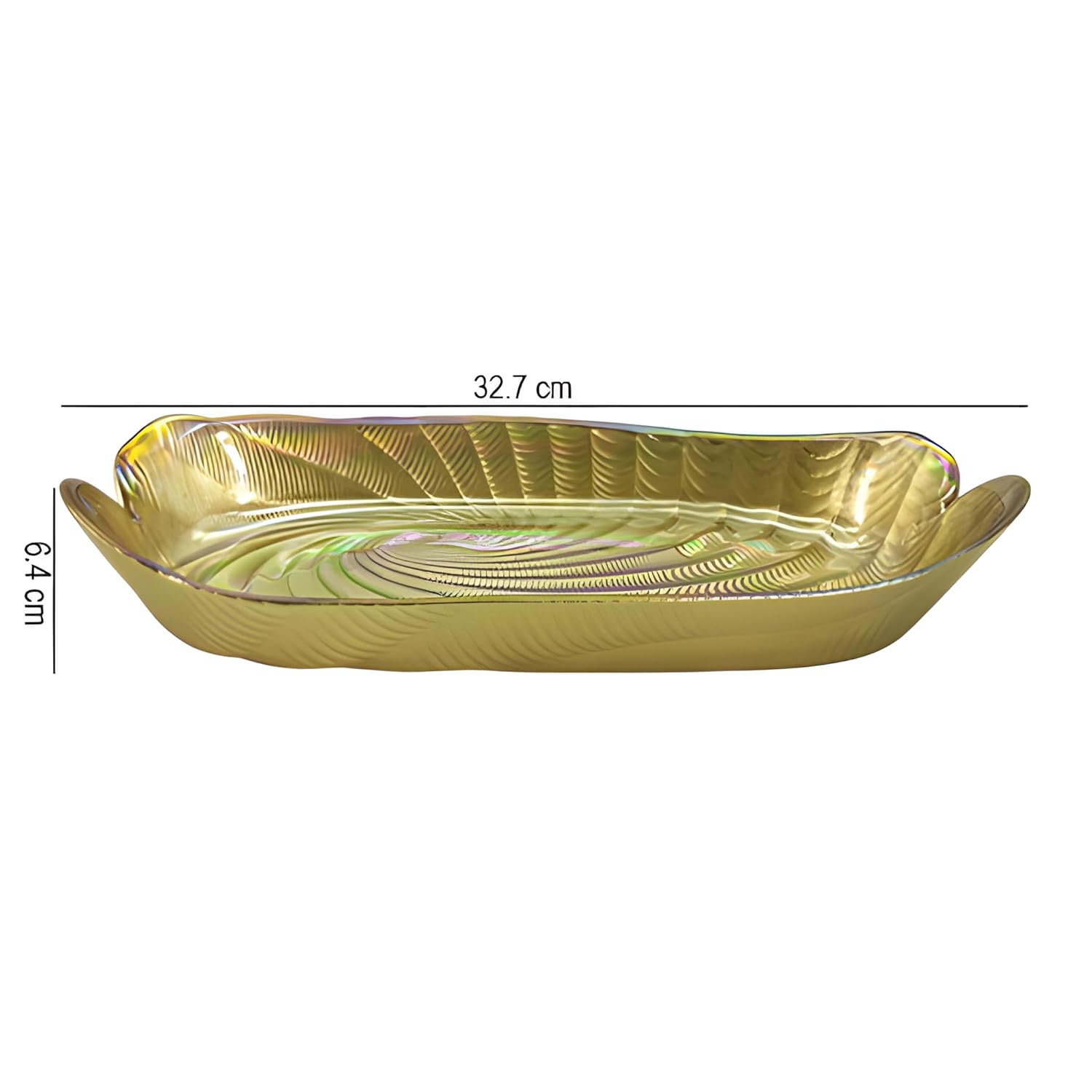 Lemon Tree Golden Pearl Finish Rectangular Deep Glass Platter | Luxurious Serving Dish for Snacks & Desserts