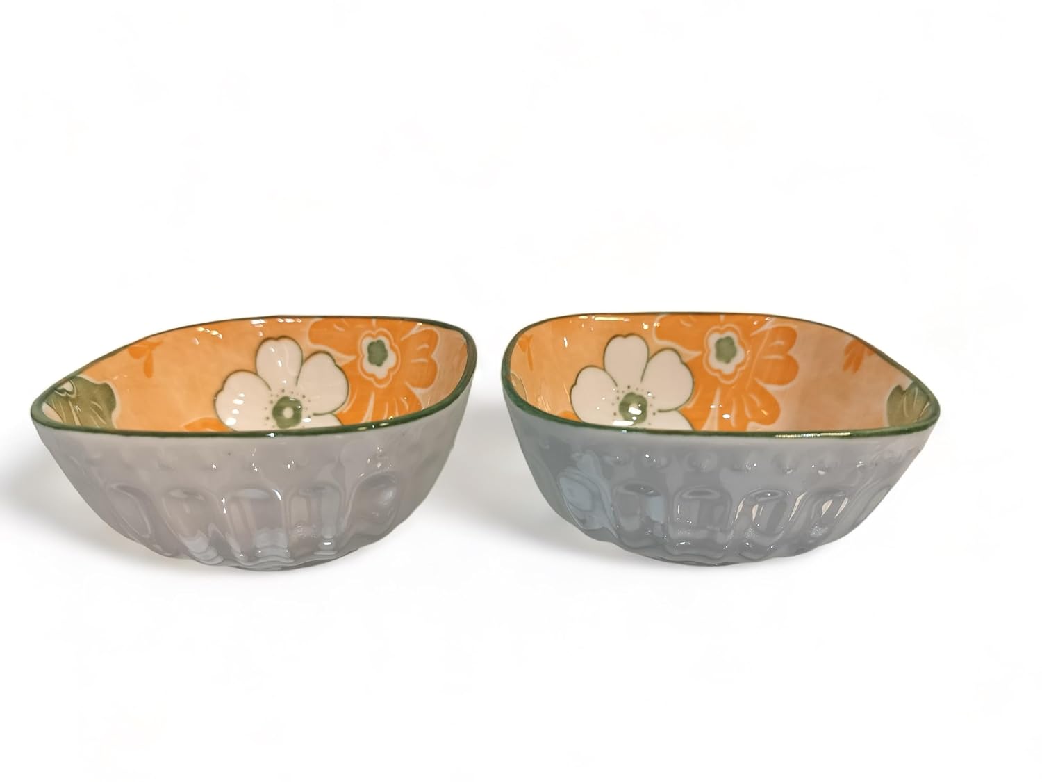 Lemon Tree Orange Ceramic Bowl Set – 2 Pc Small Square Serving Bowls for Dips, Nuts & Desserts – Microwave & Dishwasher Safe