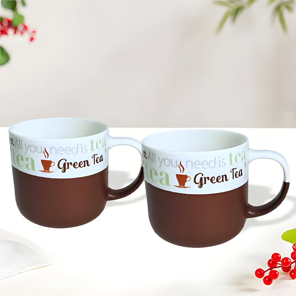 Lemon Tree Dark Brown 2-Piece Porcelain Mug Set – Elegant Matte Glaze Tea  Cups