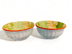 Lemon Tree 2-Piece Green Floral Ceramic Dip & Nut Bowl Set – 4-Inch, Microwave & Dishwasher Safe