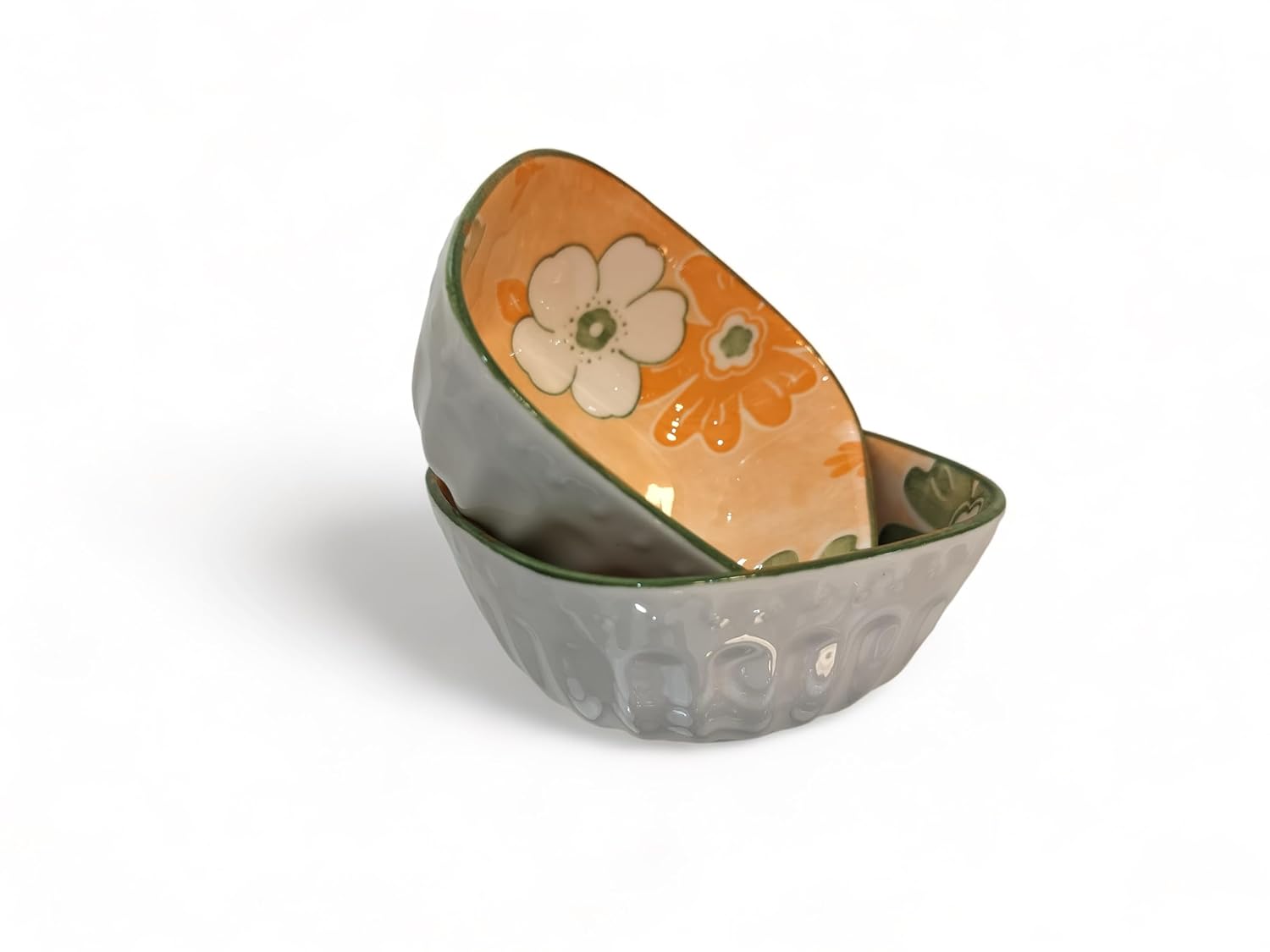 Lemon Tree Orange Ceramic Bowl Set – 2 Pc Small Square Serving Bowls for Dips, Nuts & Desserts – Microwave & Dishwasher Safe