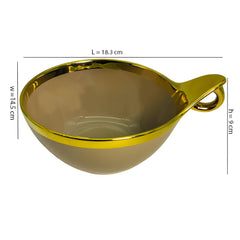 Luxury Brown Ceramic Deep Serving Bowl – 18cm Snack & Salad Dish with Gold Rim & Hook Handle