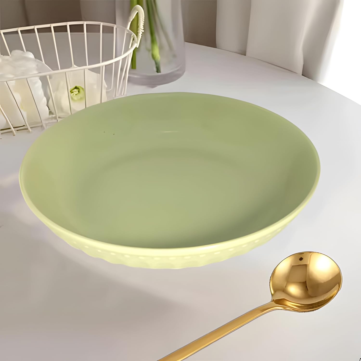 Lemon Tree Green 8-Inch Deep Round Ceramic Plate – Stylish Serveware for Pasta, Salads & Snacks