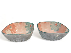 Lemon Tree Pink Ceramic Bowl Set – 2 Pc Small Square Serving Bowls for Dips, Nuts & Desserts – Microwave & Dishwasher Safe