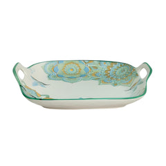 Lemon Tree Blue Ceramic Matte Finish Square Platter with Double Ear Handles – Elegant & Functional Serveware