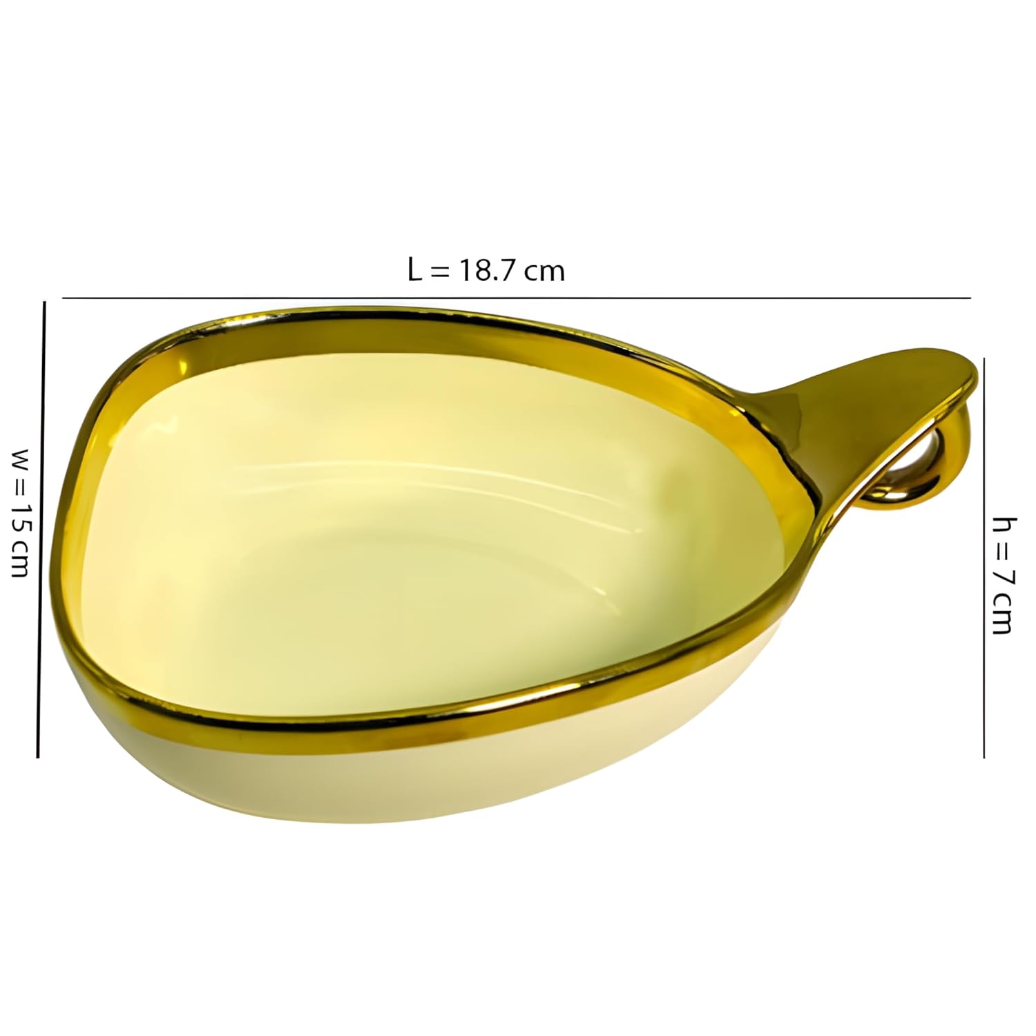 Luxury Cream Triangular Ceramic Serving Bowl – Gold Rim & Hook Handle, 19cm Deep Dish