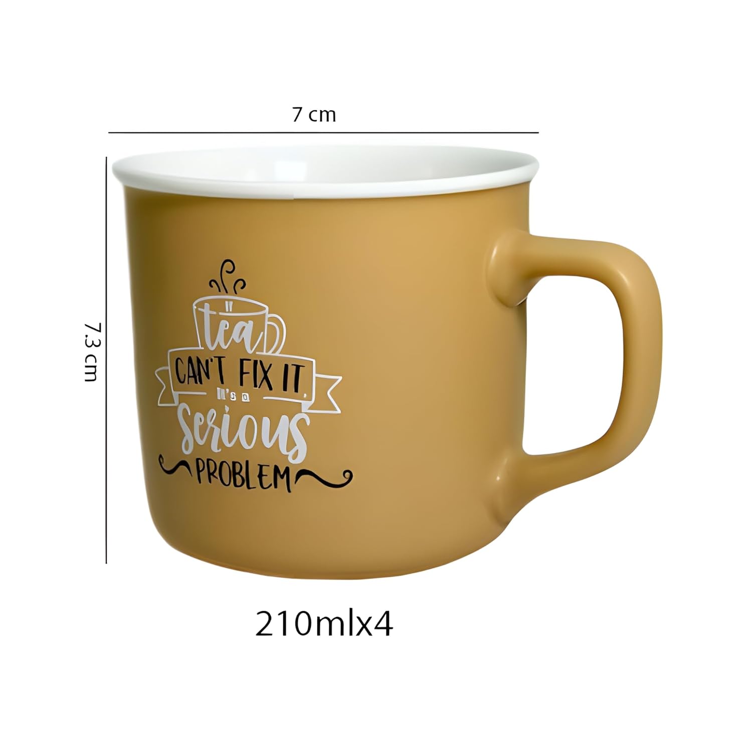 Lemon Tree 4-Piece Matte Porcelain Mug Set – Multicolor Tea  Mugs with Fun & Quirky Text Prints (Brown, Beige, Mustard, Grey)