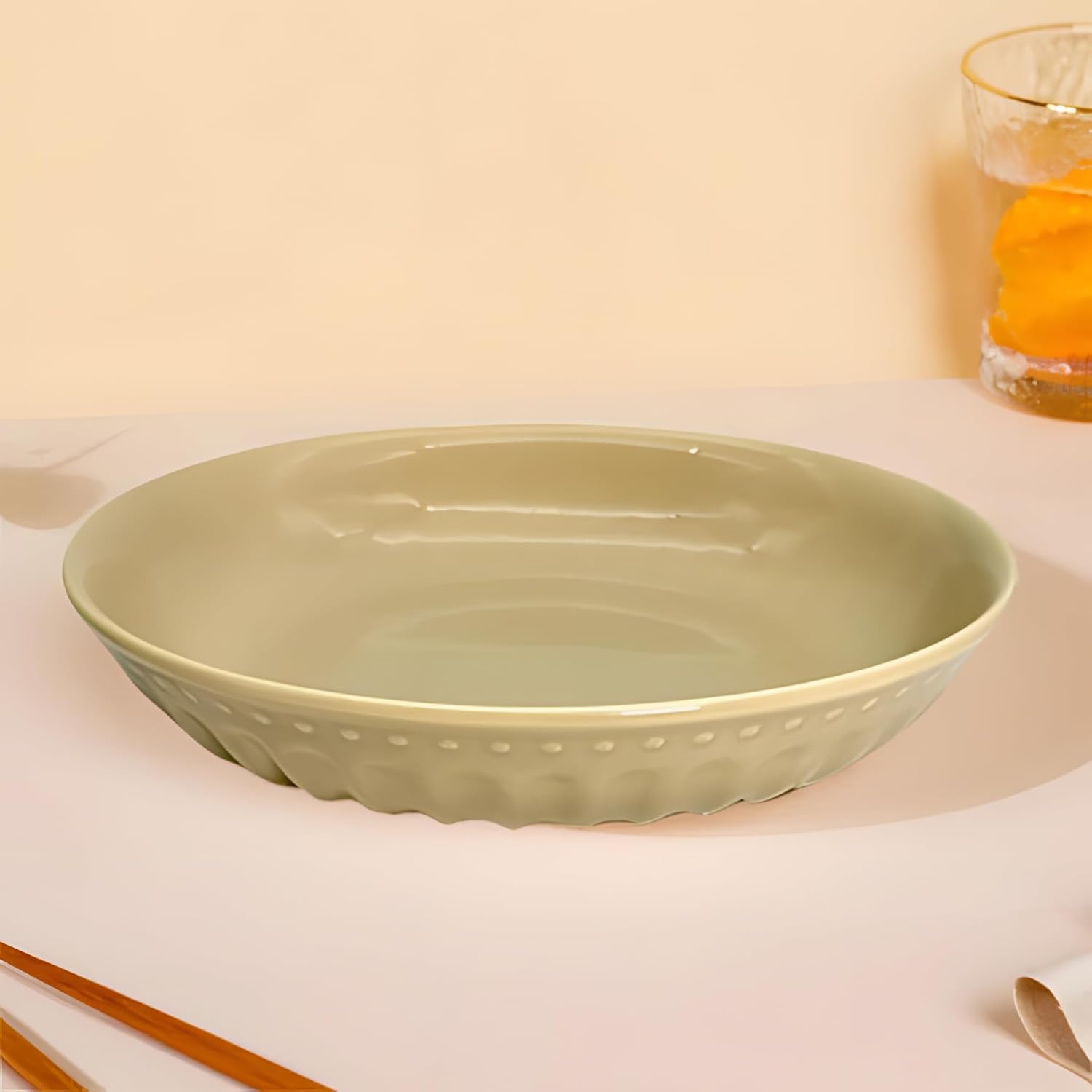 Lemon Tree Beige 7-Inch Deep Dish Set – Elegant 2-Piece Ceramic Plate Set for Pasta, Salads & Snacks
