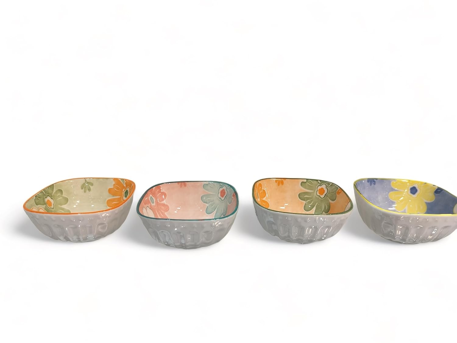 Lemon Tree Multicolor 4-Piece Ceramic Bowl Set – 175ML Each, Small Square Serving Bowls for Dips, Snacks & Desserts – Microwave & Dishwasher Safe