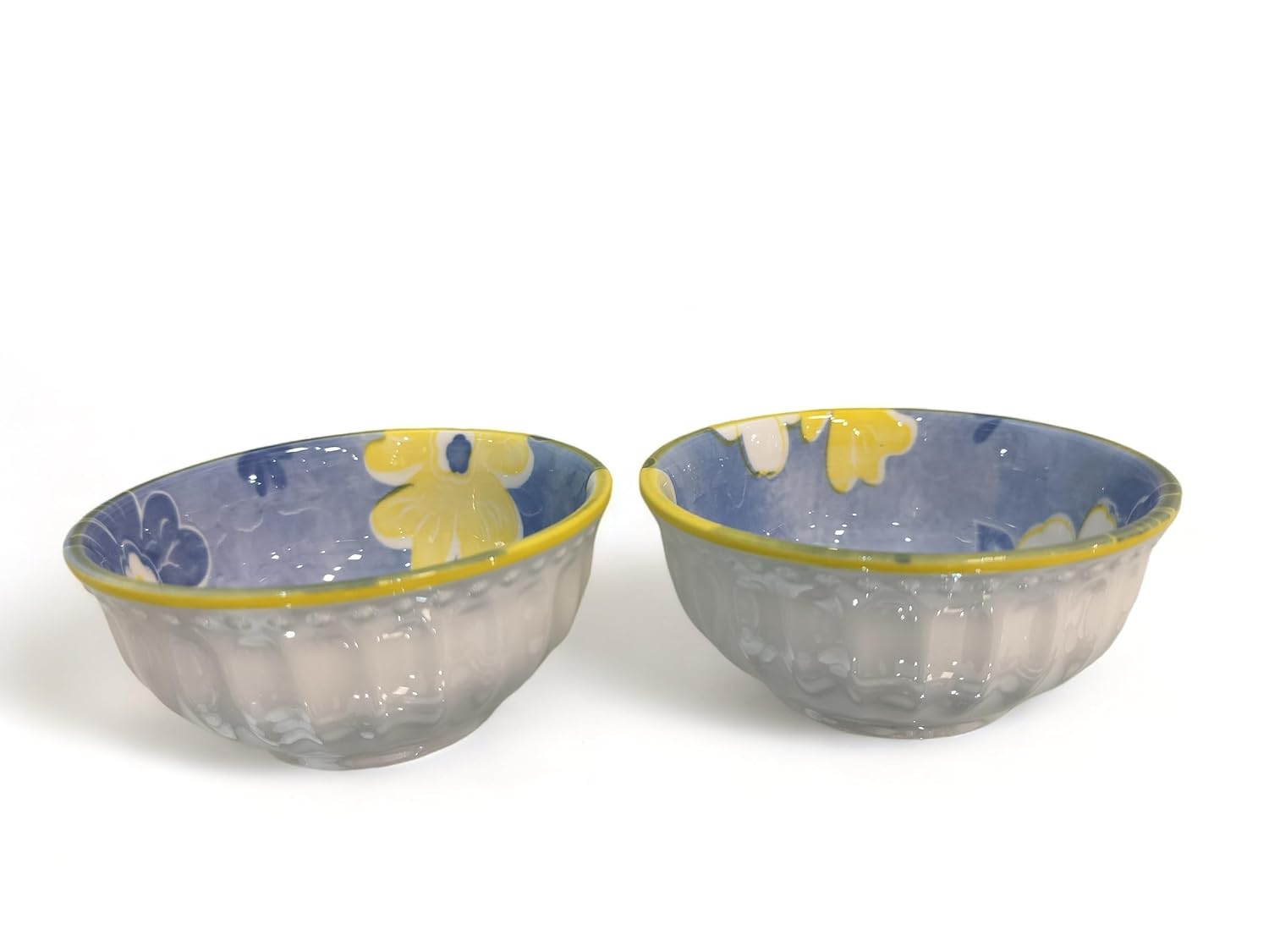 Lemon Tree 2-Piece Blue Floral Ceramic Dip & Nut Bowl Set – 4-Inch, Microwave & Dishwasher Safe