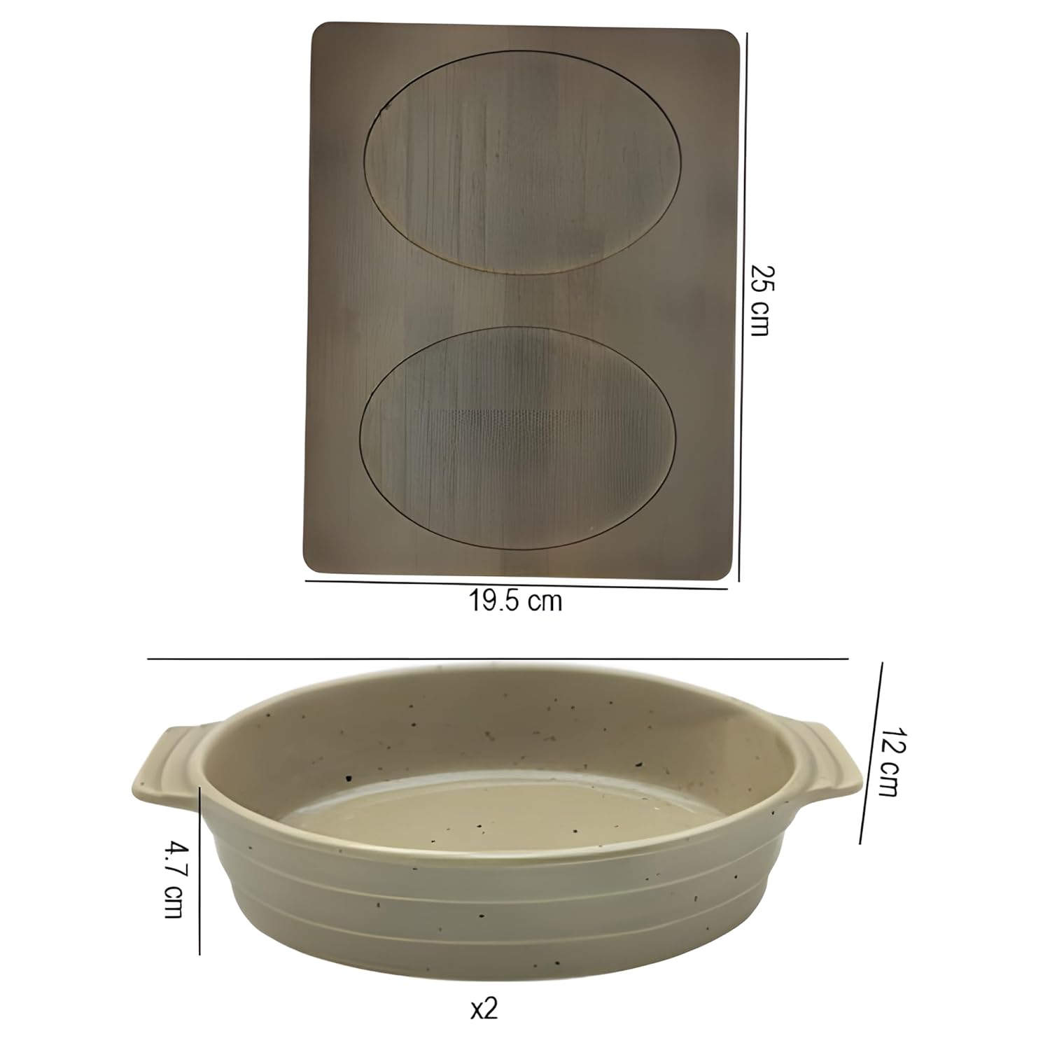 Lemon Tree Ceramic 2-Piece Oval Snack Serving Set with Bamboo Base – Stylish & Versatile