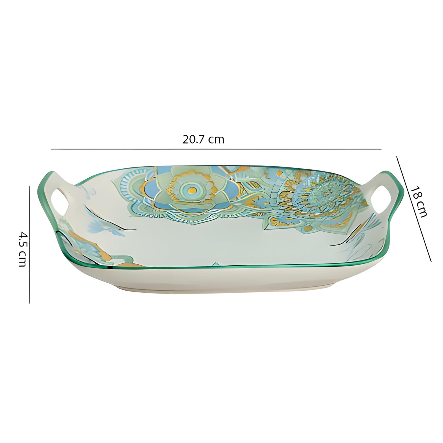 Lemon Tree Blue Ceramic Matte Finish Square Platter with Double Ear Handles – Elegant & Functional Serveware