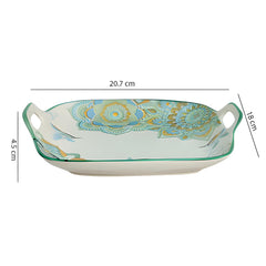 Lemon Tree Blue Ceramic Matte Finish Square Platter with Double Ear Handles – Elegant & Functional Serveware