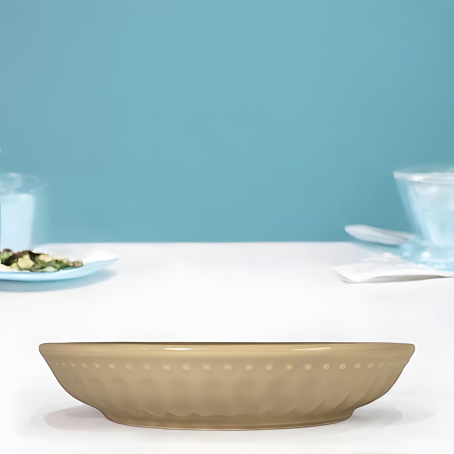 Lemon Tree Beige 8-Inch Large Deep Dish – Premium Ceramic Serving Plate for Pasta, Salad & Snacks