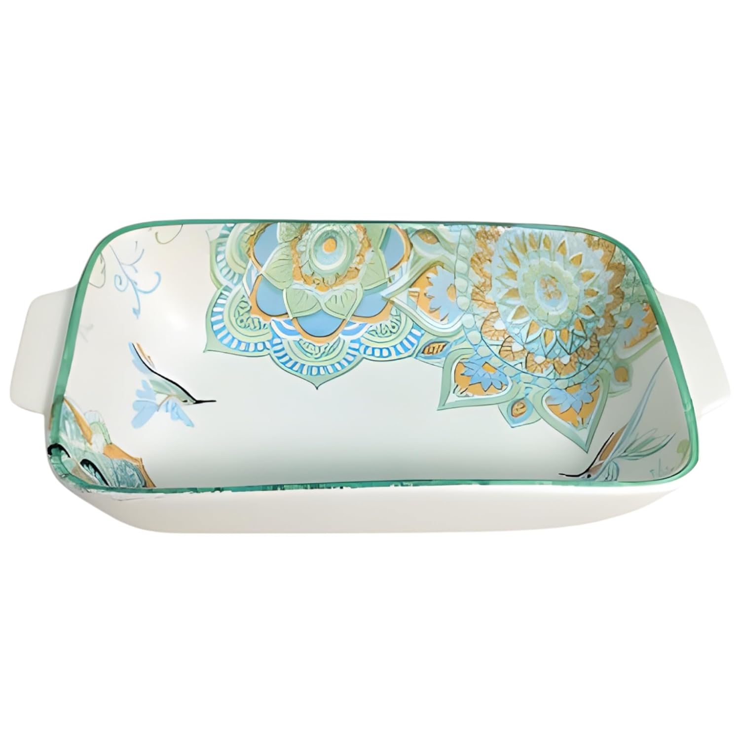 Lemon Tree Blue Ceramic Matte Finish Rectangular Deep Dish Platter with Handles – Stylish Serveware for Snacks & Desserts