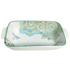 Lemon Tree Blue Ceramic Matte Finish Rectangular Deep Dish Platter with Handles – Stylish Serveware for Snacks & Desserts