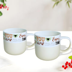 Lemon Tree Beige 2-Piece Porcelain Tea Mug Set – Elegant Matte Finish Ceramic Cups for Daily Use