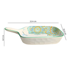 Lemon Tree Blue Ceramic Matte Finish Square Platter with Handle – Stylish & Functional Serveware