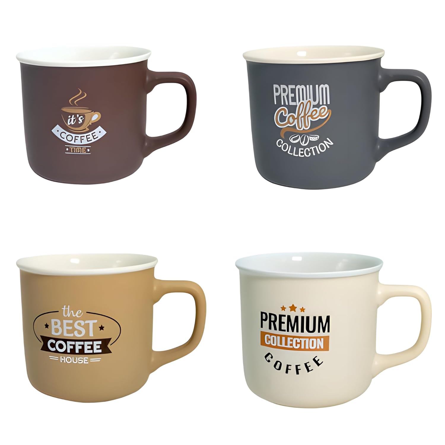 Lemon Tree 4-Piece Fine Porcelain Coffee Mug Set – Multicolor Matte Ceramic Mugs with Premium Quotes Design (Brown, Beige, Cream, Grey)