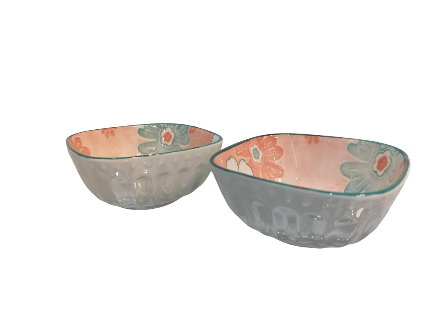 Lemon Tree Pink Ceramic Bowl Set – 2 Pc Small Square Serving Bowls for Dips, Nuts & Desserts – Microwave & Dishwasher Safe