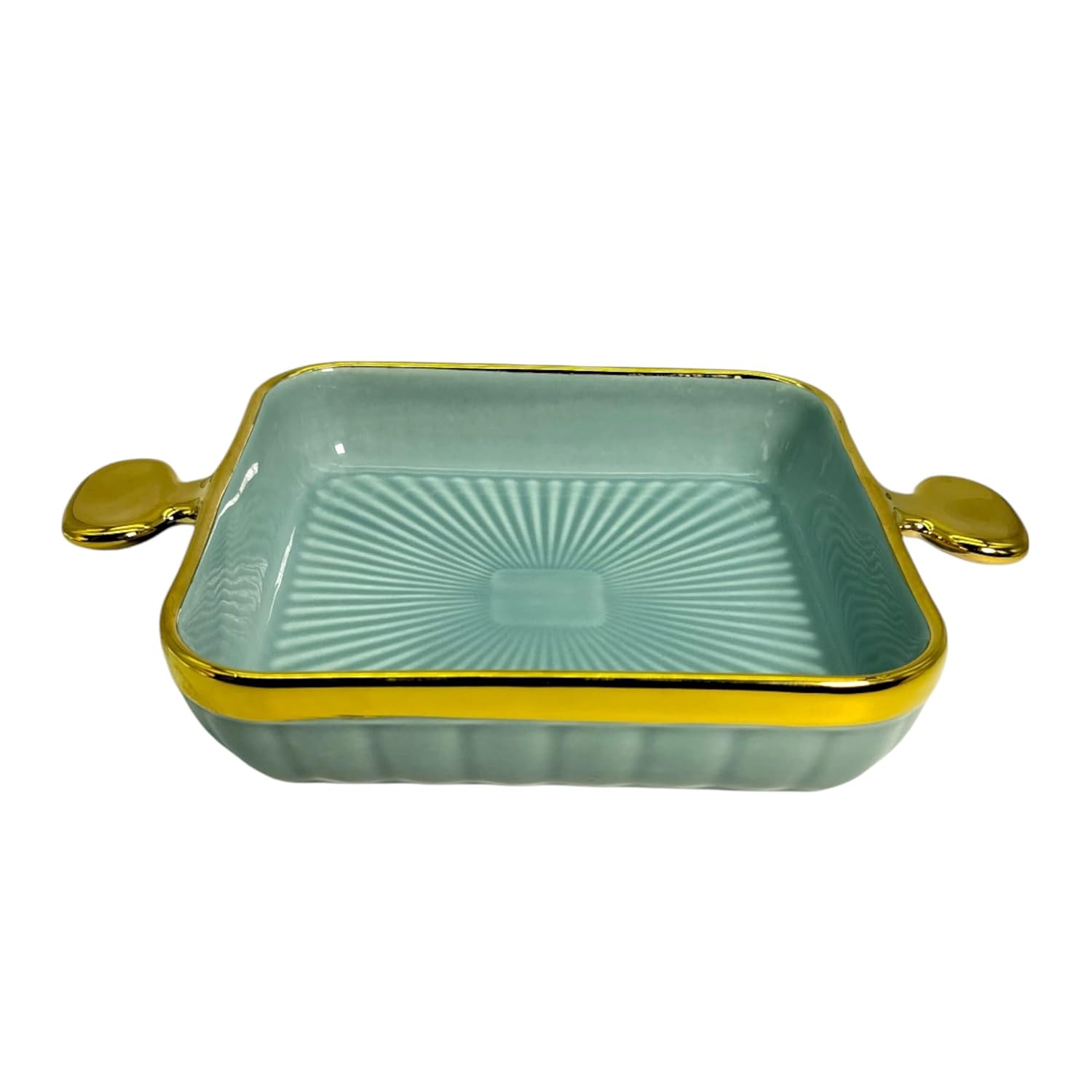 LEMON TREE Blue HH0902 Square Ceramic Snack Platter with Gold Rim & Handles | Stylish Deep Serving Dish| 24 cm